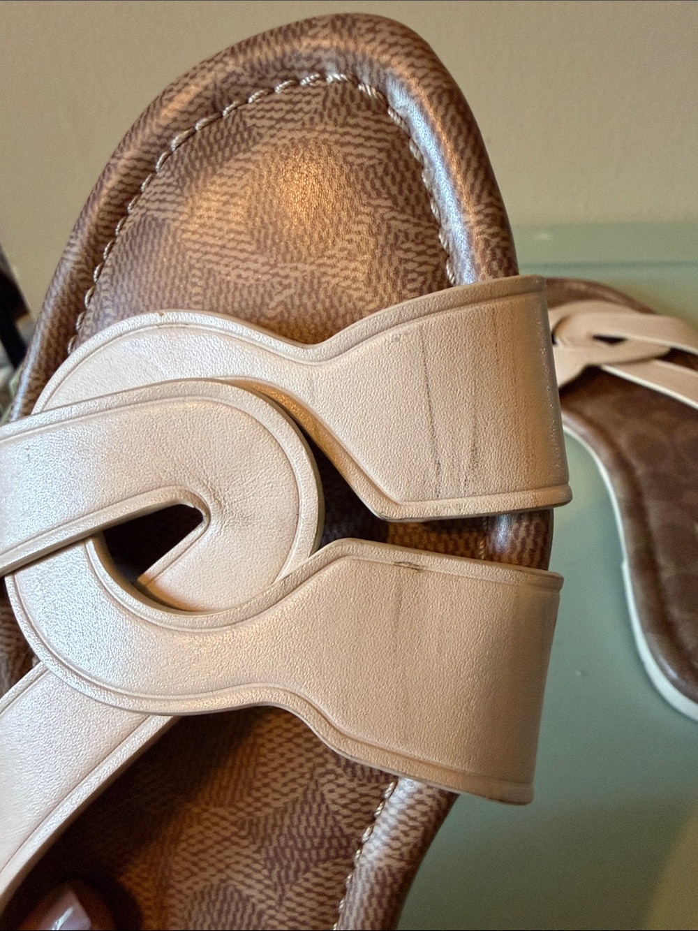 Coach White Leather Slide Sandals with Brown Signature Footbed - Picture 4 of 5